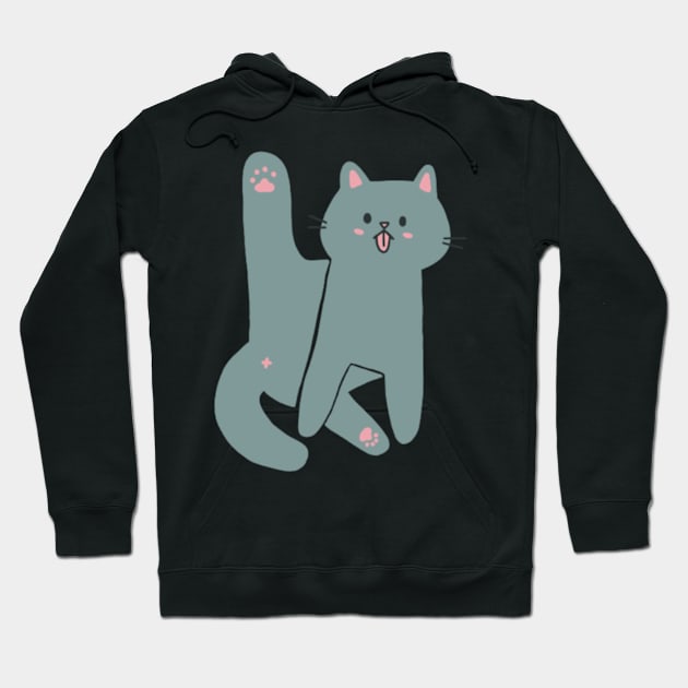 Gray Cat Licking Butt Hoodie by waddleworks